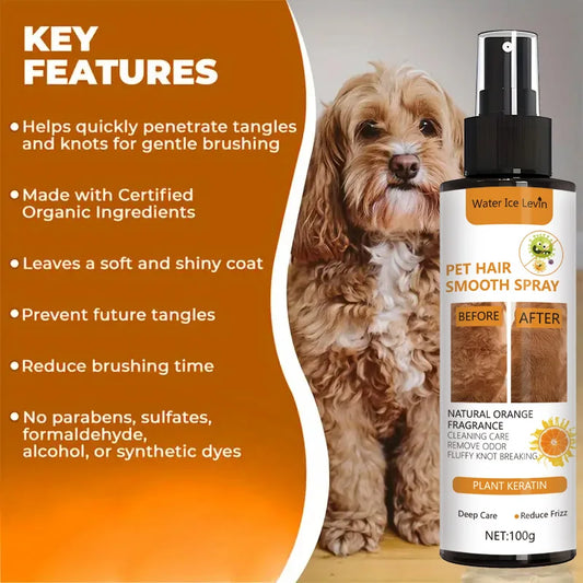 100g Pet Hair Smoothing Care Spray, Containing Gentle Ingredients, Deeply Moisturizes and Nourishes the Hair. Just One Spray Can Soften and Make Your Pet's Fur Smoother and Shinier.