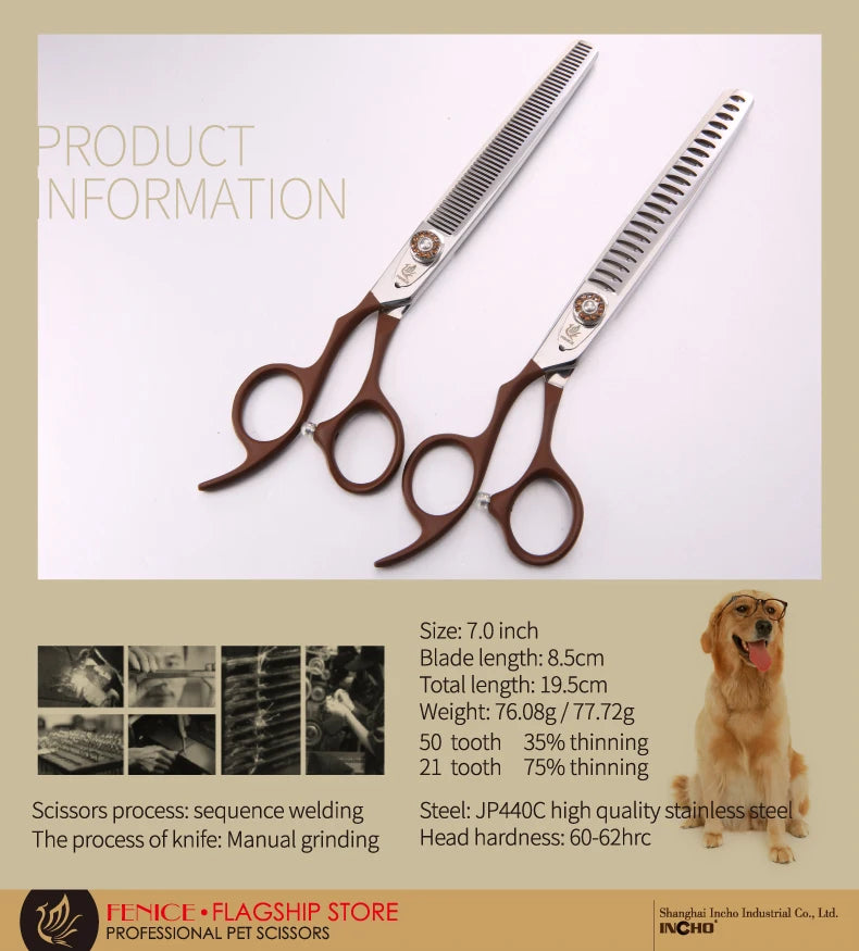Professional JP440C pet grooming scissors Thinning Shears left-handed tools stainless steel JP440C 7 inch 7.5 inch